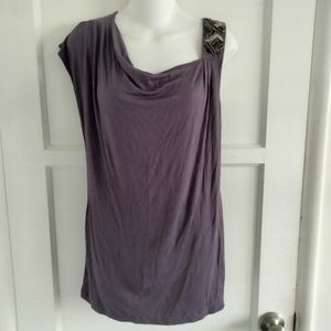 NWT A.N.A Purple Mauve Beaded Asymmetrical Tank Top Size PL
